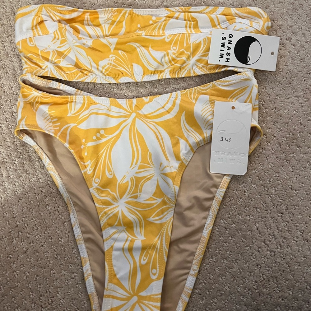 Gnash Swim Yellow & White Floral Bandeau Bikini Set